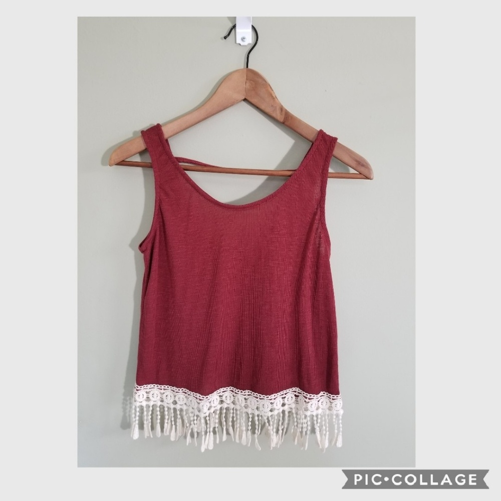 Rue21 crop tank top red with fringe NWT size small
